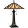 Quoizel Lance Tiffany Style Art Glass Bronze Table Lamp