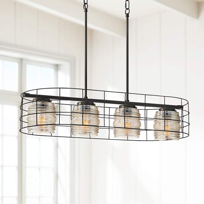 Image 1 Quoizel Landings 37"W Mottled Cocoa 4-Light Island Pendant