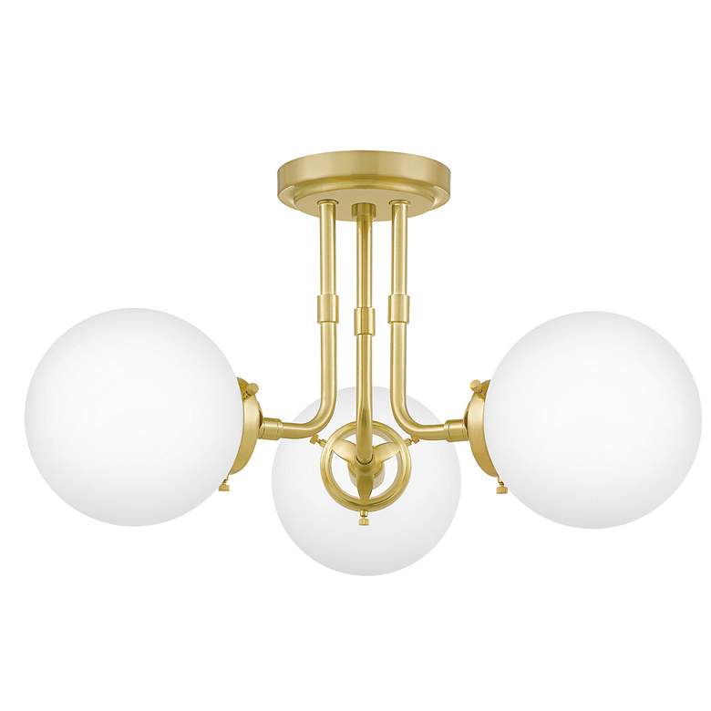 Image 1 Quoizel Landry 3-Light Brass White Globe Semi-Flush Modern Ceiling Light