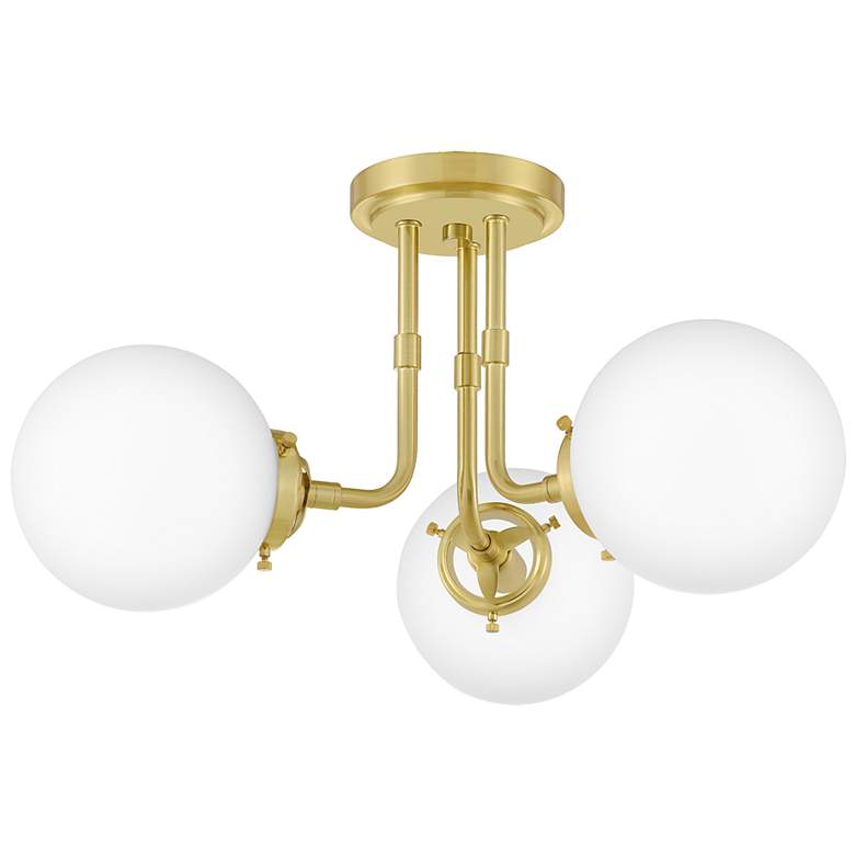 Image 2 Quoizel Landry 3-Light Brass White Globe Semi-Flush Modern Ceiling Light more views