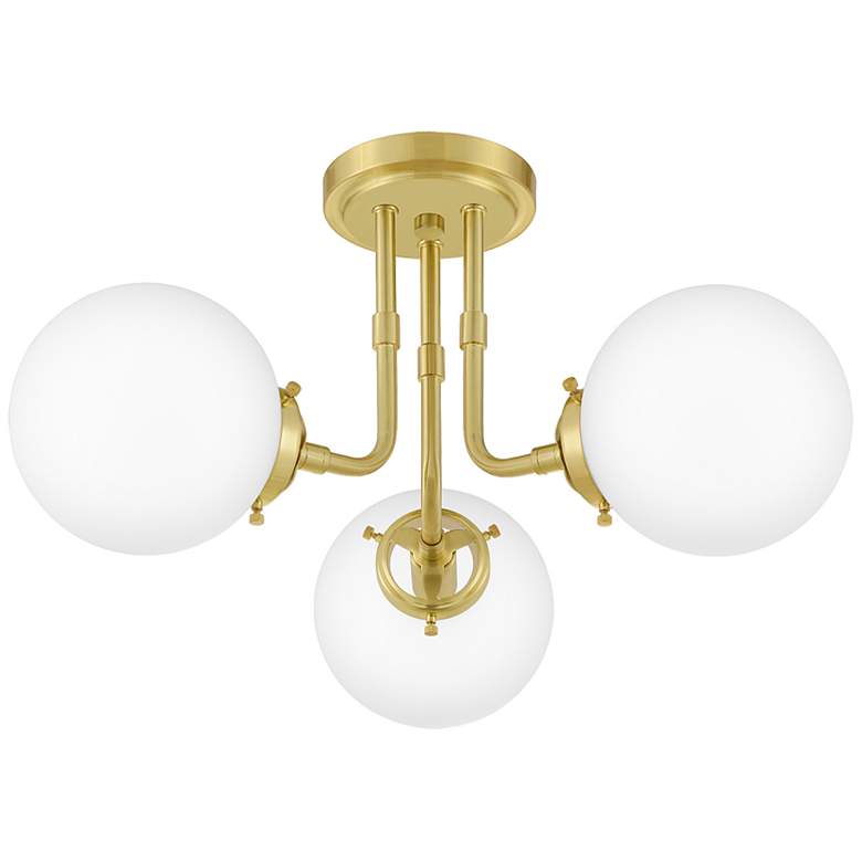 Image 3 Quoizel Landry 3-Light Brass White Globe Semi-Flush Modern Ceiling Light more views