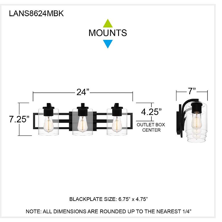 Image 7 Quoizel Lansdowne 24" Wide Matte Black 3-Light Bath Light more views