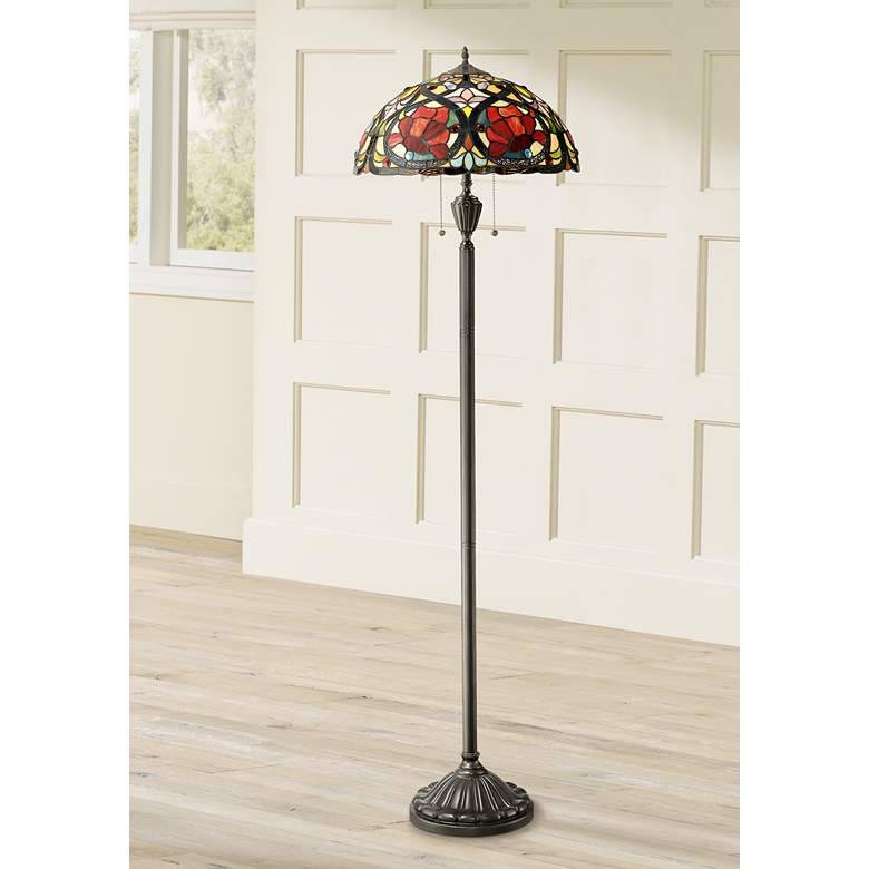 Image 1 Quoizel Larissa 62" Rose Flower Tiffany-Style Art Glass Floor Lamp