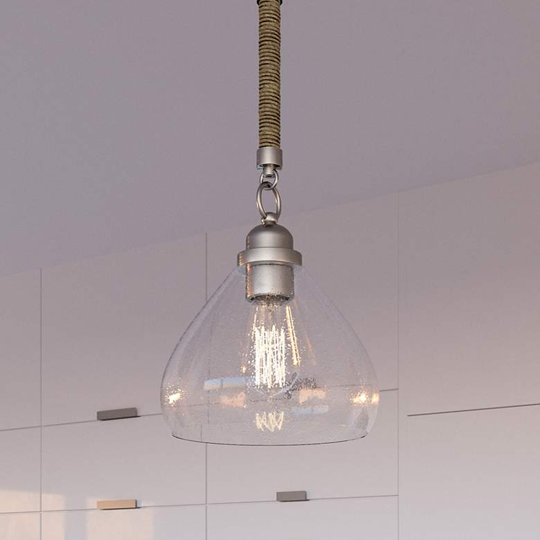 Image 1 Quoizel Laughlin 9" Wide Brushed Nickel Mini Seeded Glass Pendant