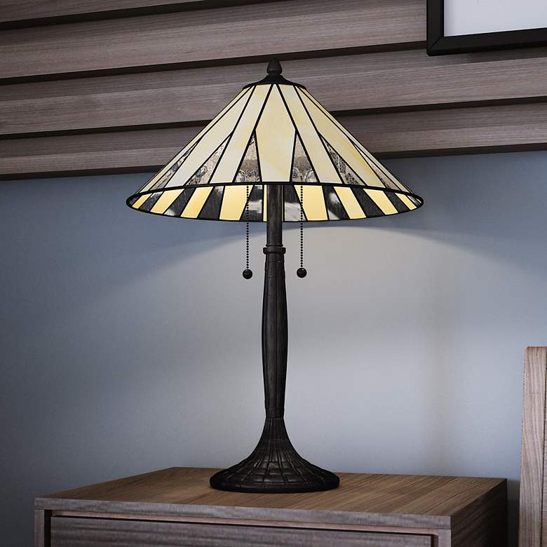 Image 1 Quoizel Legend Matte Black Art Glass Accent Table Lamp