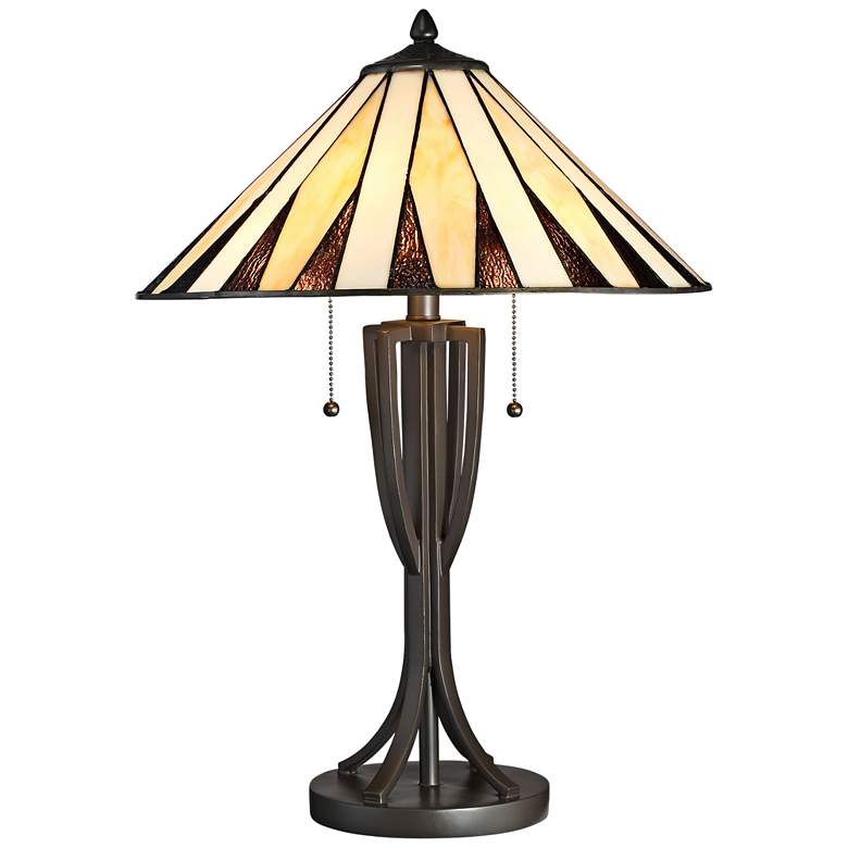 Image 1 Quoizel Legend Western Bronze Tiffany Style Art Glass Table Lamp
