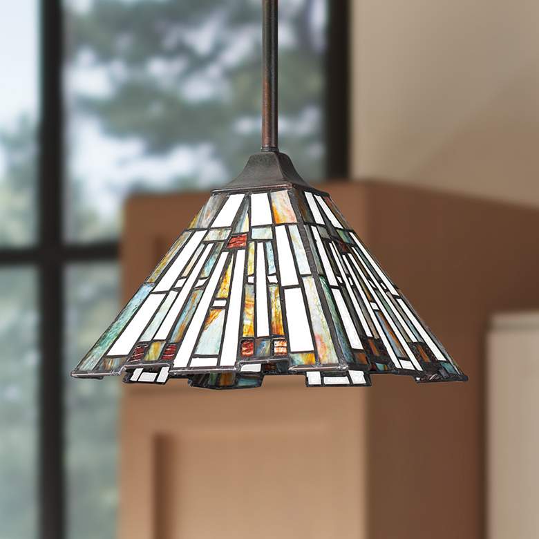 Image 1 Quoizel Lighting Maybeck 8" Wide Bronze Tiffany Glass Mini-Pendant