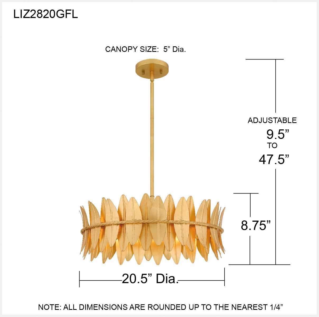 Quoizel Liza 20 1/2" Wide Gold Leaf 4-Light Pendant