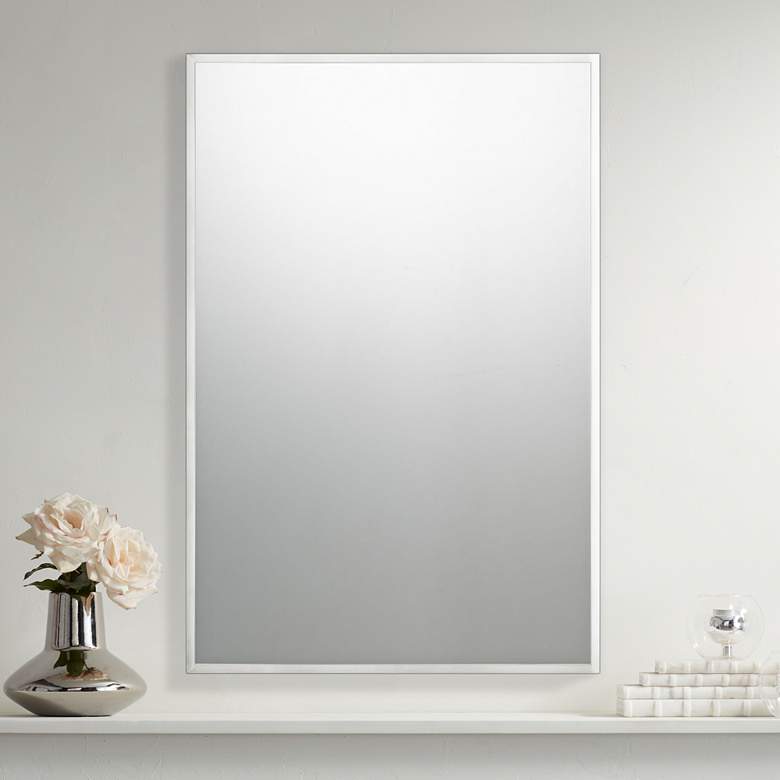 Image 1 Quoizel Lockport Brushed Nickel 24 inch x 36 inch Wall Mirror