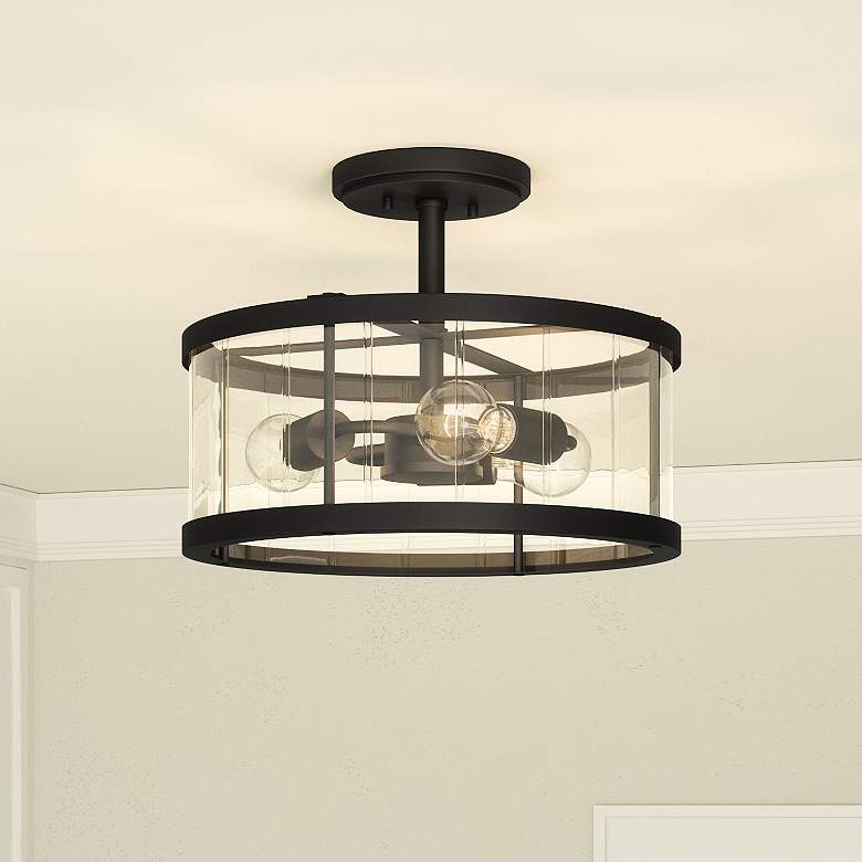Image 1 Quoizel Lucia 15" Wide 3-Light Matte Black Semi-Flush Mount