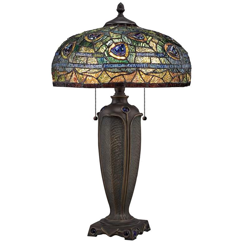 Image 2 Quoizel Lynch 26" Tiffany-Style Peacock Glass Table Lamp