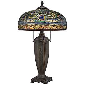 Image2 of Quoizel Lynch 26" Tiffany-Style Peacock Glass Table Lamp