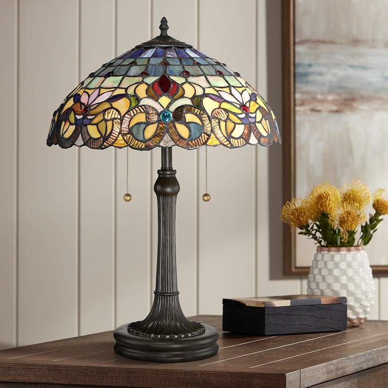 Image 1 Quoizel Lyric 22 3/4 inch Vintage Bronze Tiffany-Style Accent Table Lamp