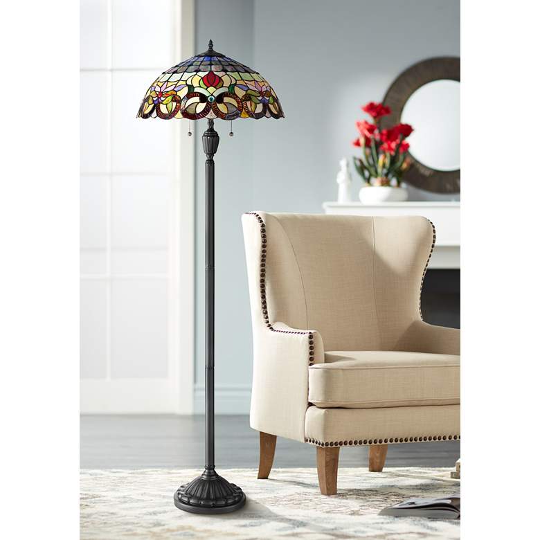 Image 1 Quoizel Lyric Vintage Bronze Tiffany-Style Floor Lamp