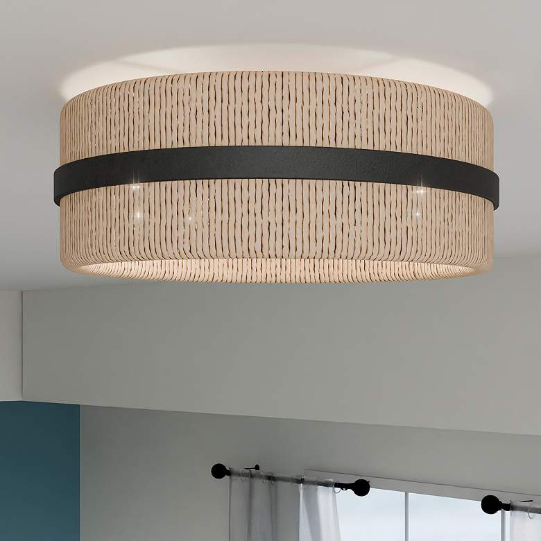 Image 2 Quoizel Maeve 14" Wide 2-Light Matte Black Ivory Rope Flush Mount