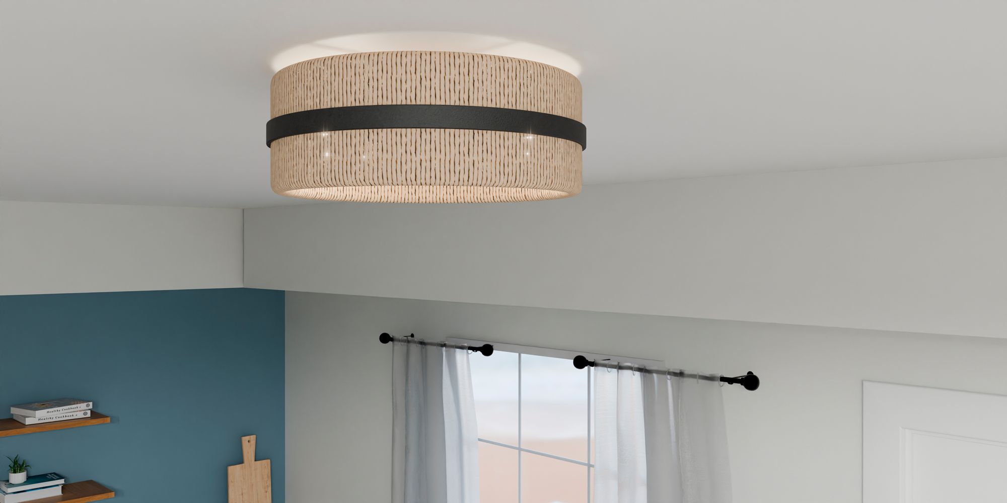 Quoizel Maeve 14" Wide 2-Light Matte Black Ivory Rope Flush Mount in scene