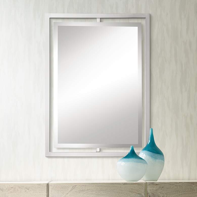 Image 1 Quoizel Marcos Nickel 24" x 32" Floating Wall Mirror