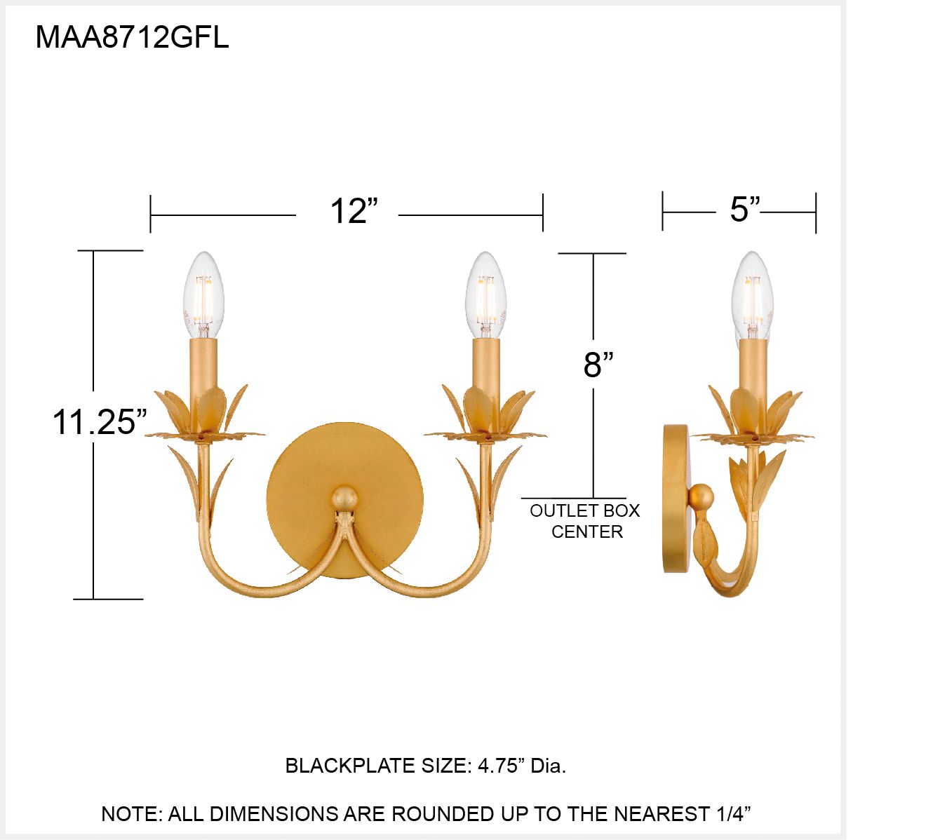 Quoizel Maria 11 1/4" High Gold Leaf 2-Light Wall Sconce