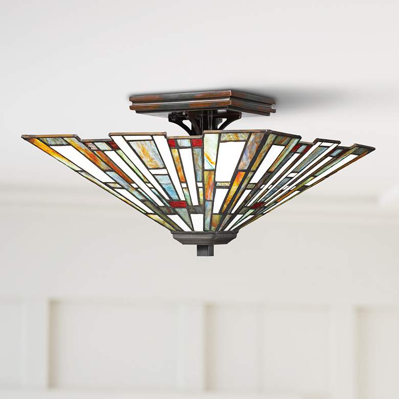 Image 1 Quoizel Maybeck 14 1/2" Valiant Bronze Tiffany Style Ceiling Light