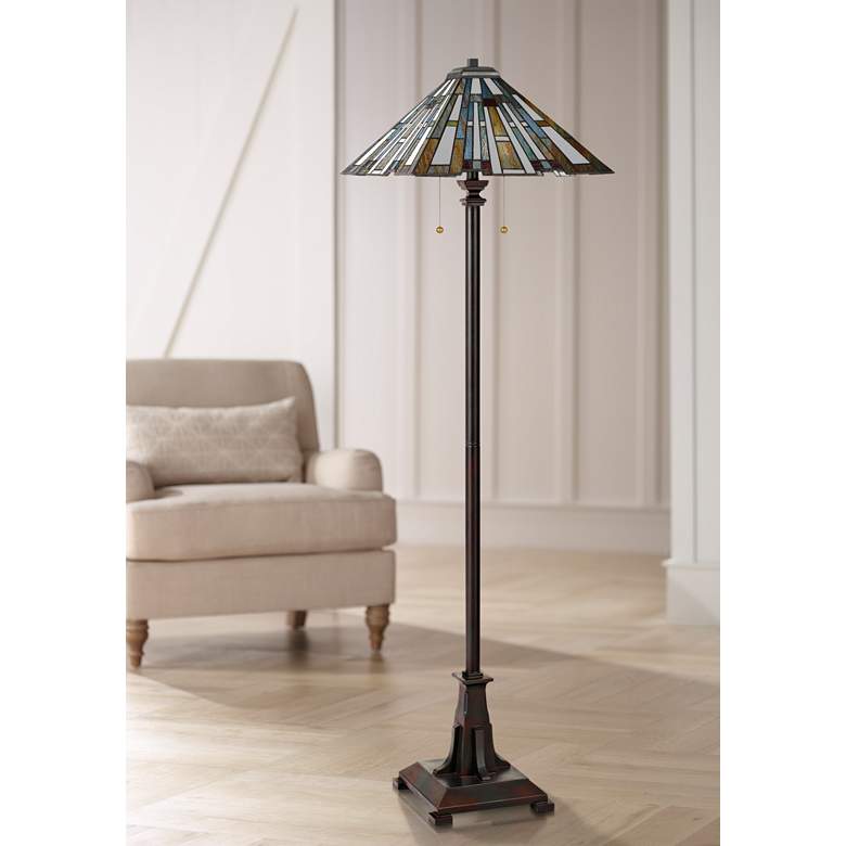 Image 1 Quoizel Maybeck 62" High Valiant Bronze Tiffany-Style Floor Lamp