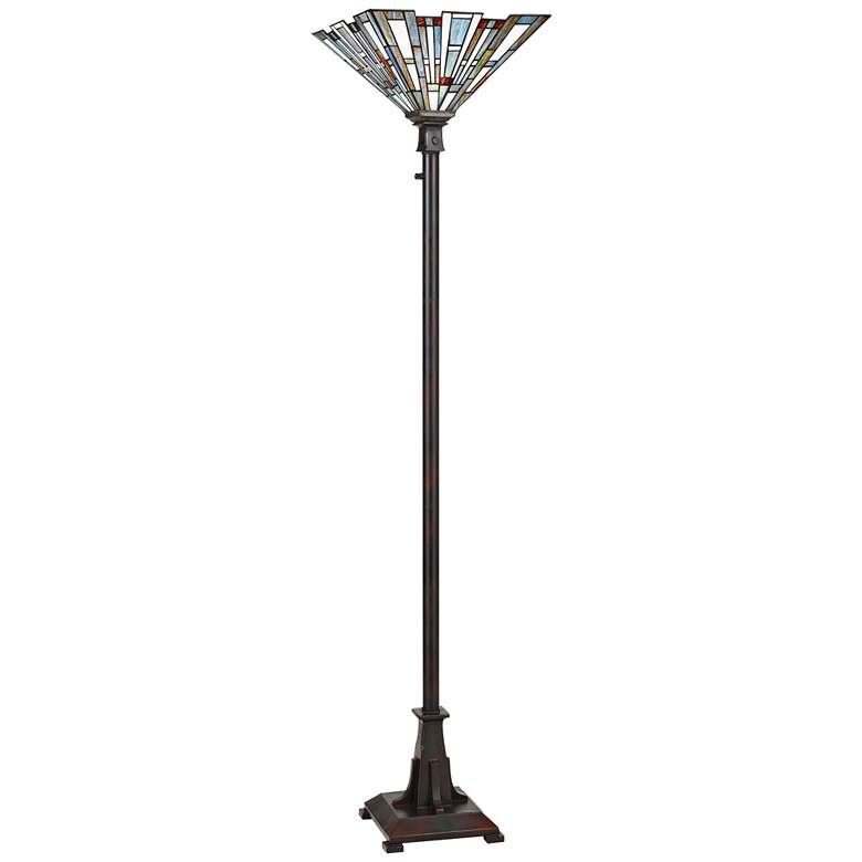 Image 2 Quoizel Maybeck 71" Valiant Bronze Tiffany-Style Torchiere Floor Lamp