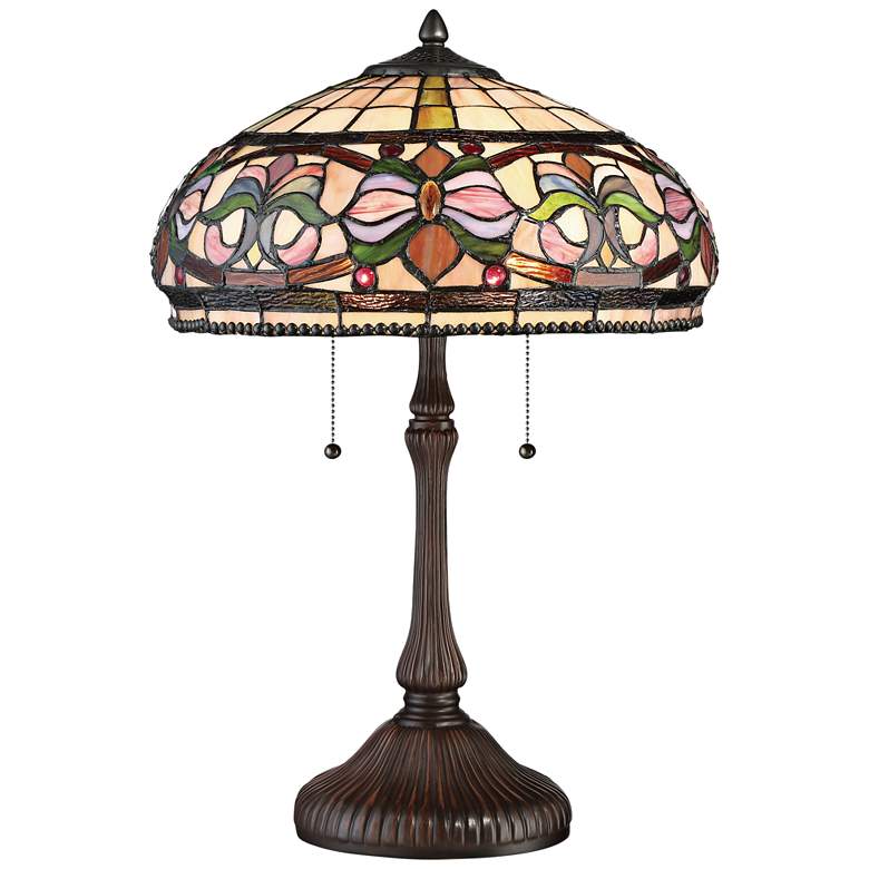 Image 1 Quoizel Meadow Russet Tiffany Style Art Glass Table Lamp