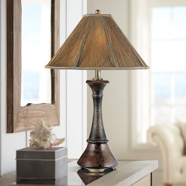 Image 1 Quoizel Metal and Aged Wood Rustic Table Lamp