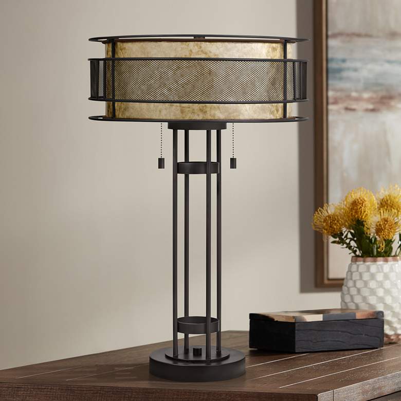 Image 1 Quoizel Mica Western Bronze Double Shade Table Lamp