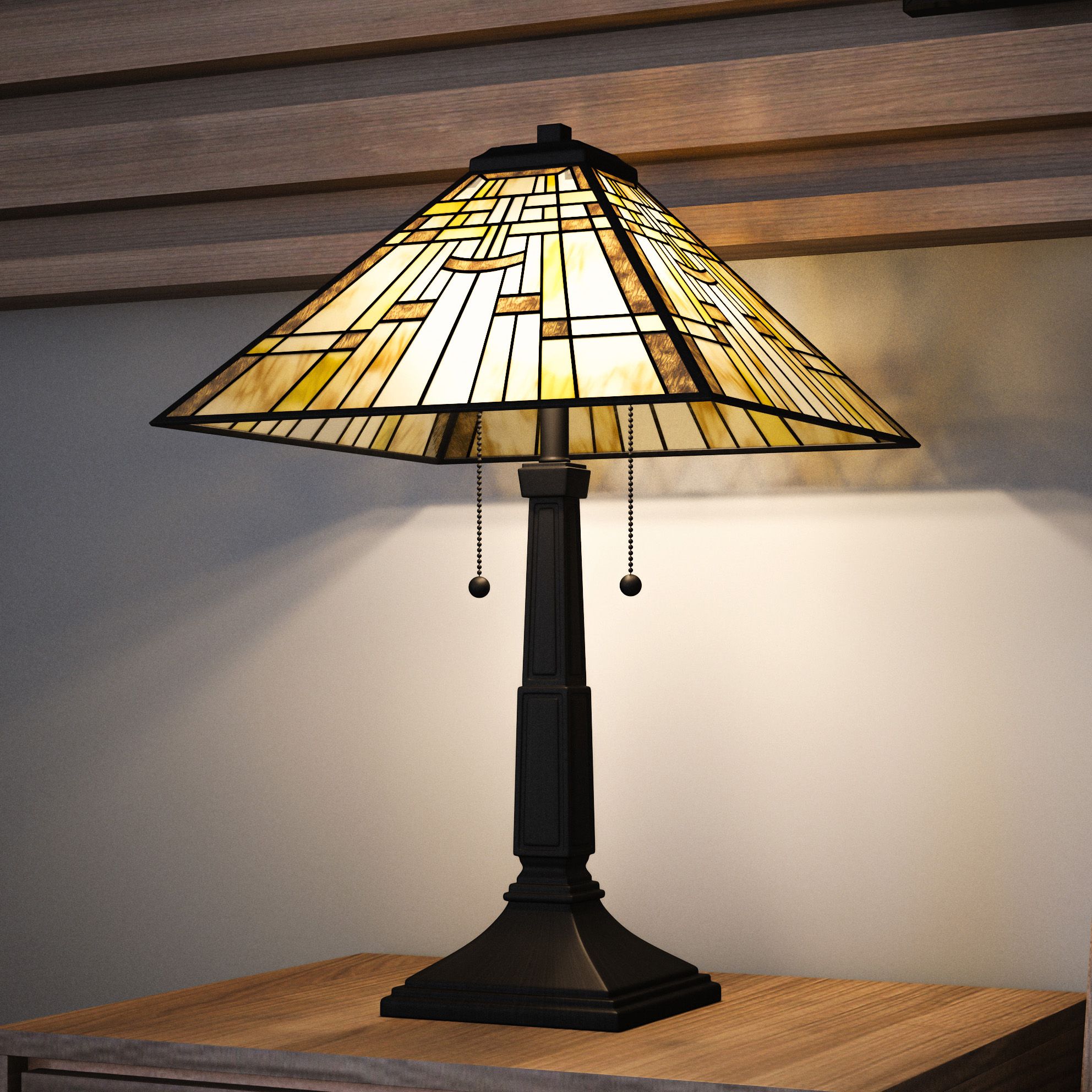 Image Quoizel Mill Run 23 1/2" High Mission Art Glass Matte Black Table Lamp