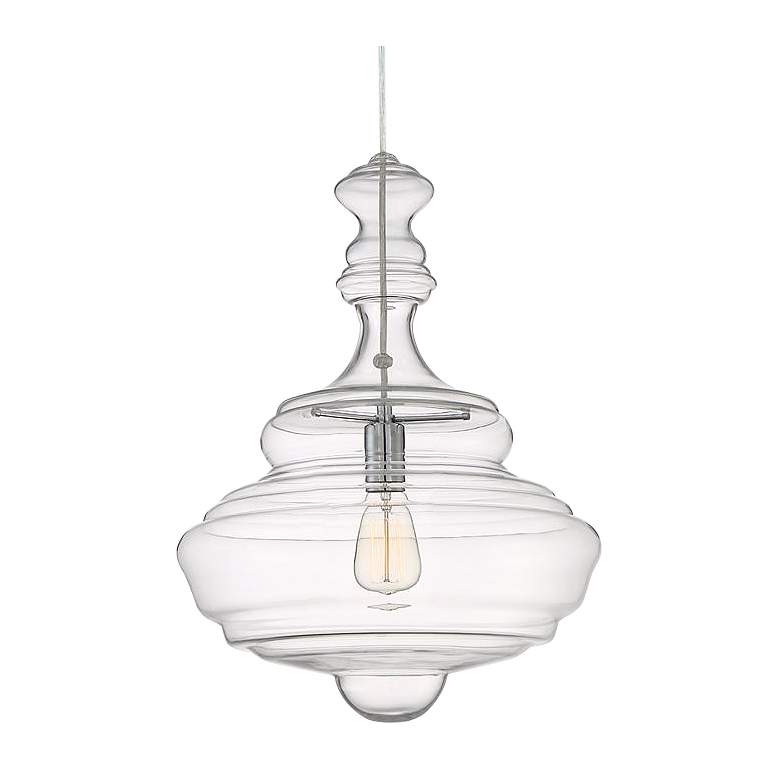 Image 1 Quoizel Morocco 16 inch WIde 1-Light Chrome and Clear Glass Pendant