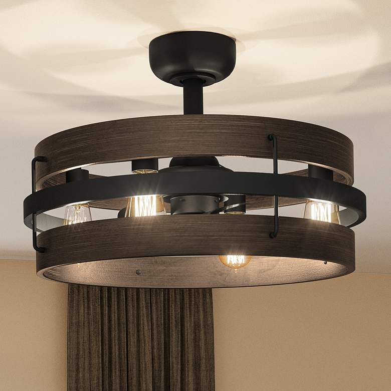 Image 2 Quoizel Moyer Matte Black Damp Rated LED Ceiling Fan Fandelier with Remote