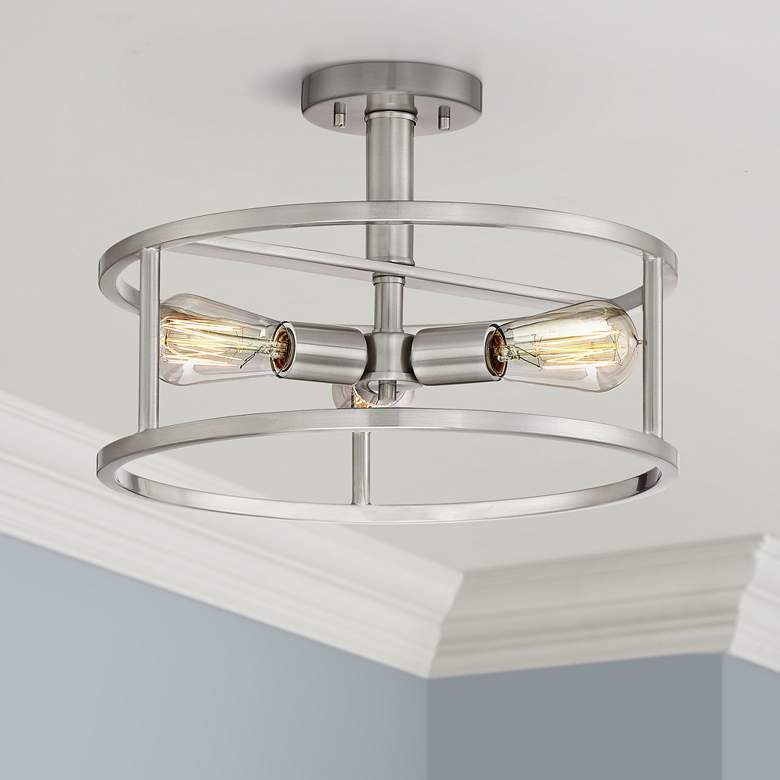 Image 1 Quoizel New Harbor 15"W Brushed Nickel 3-Light Ceiling Light