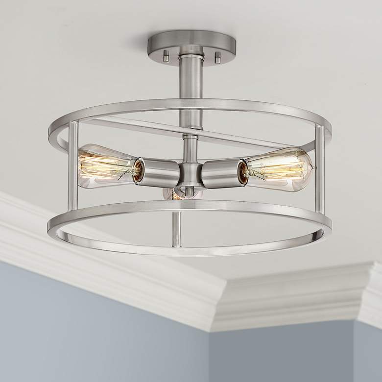 Image 1 Quoizel New Harbor 15 inchW Brushed Nickel 3-Light Ceiling Light