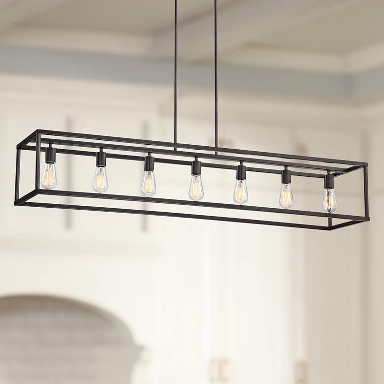 Image 1 Quoizel New Harbor 52" Wide Bronze Kitchen Island Linear Chandelier
