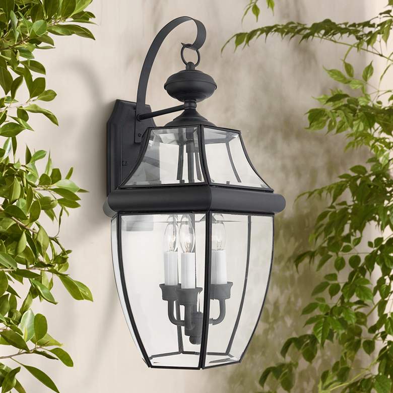 Image 1 Quoizel Newbury 22 1/2" High 3-Light Mystic Black Outdoor Wall Light