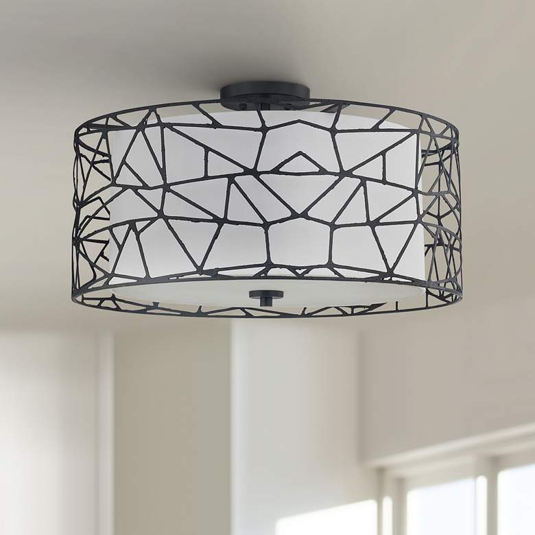 Image 1 Quoizel Newcastle 23 1/2" Wide Matte Black 4-Light Drum Ceiling Light