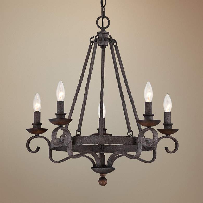 Image 1 Quoizel Noble 24" Wide Rustic Traditional Black Scroll Chandelier