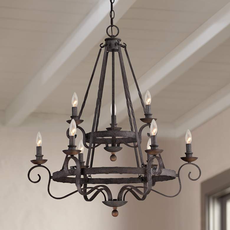 Image 1 Quoizel Noble 32 inch Wide 2-Tier Scroll Arm Rustic Black Chandelier