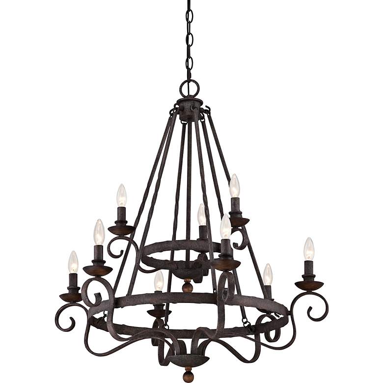 Image 3 Quoizel Noble 32" Wide 2-Tier Scroll Arm Rustic Black Chandelier more views