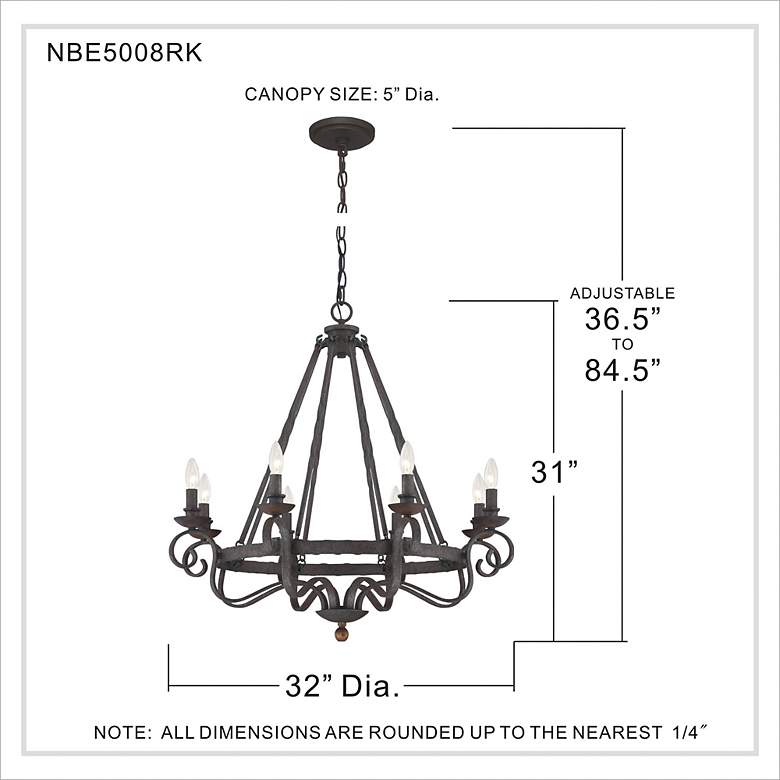 Image 4 Quoizel Noble 32 inch Wide Rustic Black Metal 8-Light Chandelier more views