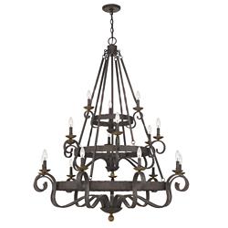 Quoizel Noble 48" Wide Rustic Black 18-Light 3-Tier Scroll Chandelier