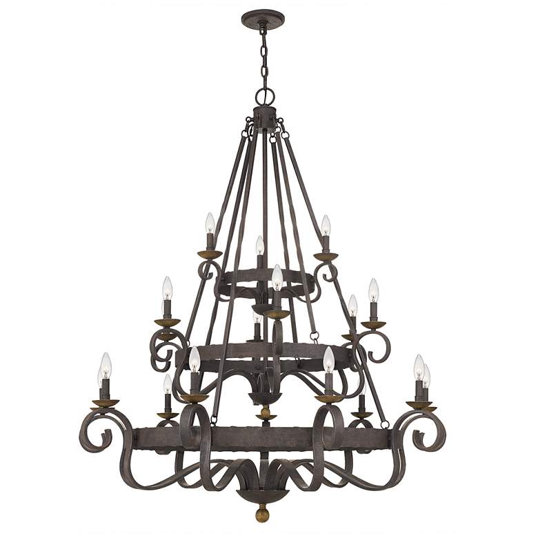 Image 2 Quoizel Noble 48 inchW Rustic Black 18-Light 3-Tier Chandelier