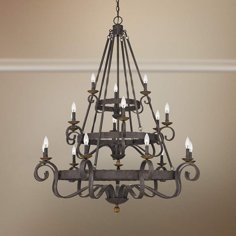 Image 1 Quoizel Noble 48"W Rustic Black 18-Light 3-Tier Chandelier