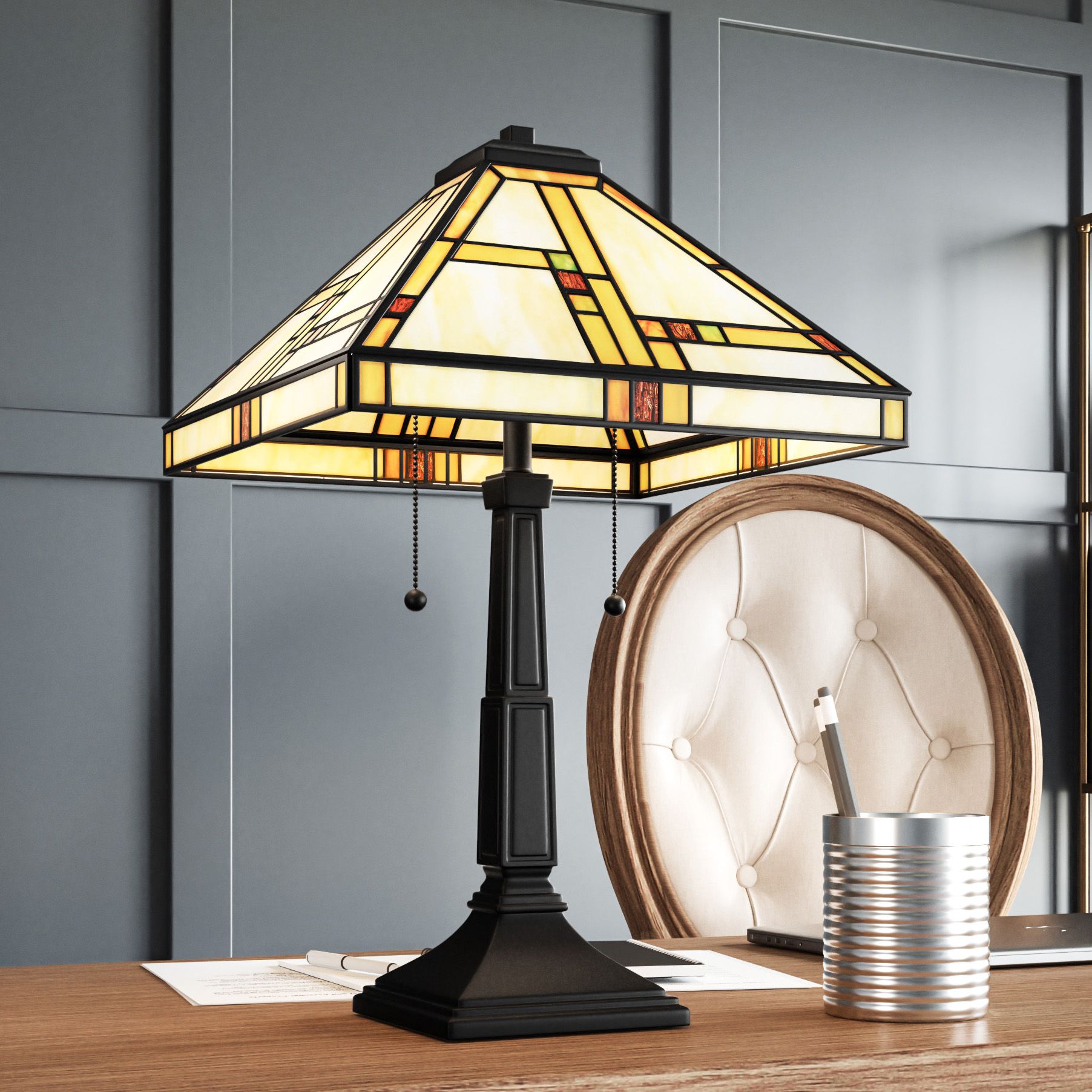 Image Quoizel Orson 23 1/2" High Matte Black Geometric Art Glass Table Lamp