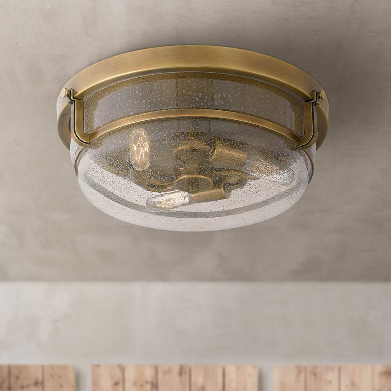 Image 1 Quoizel Outpost 14 1/2 inch Wide Brass 3-Light Ceiling Light
