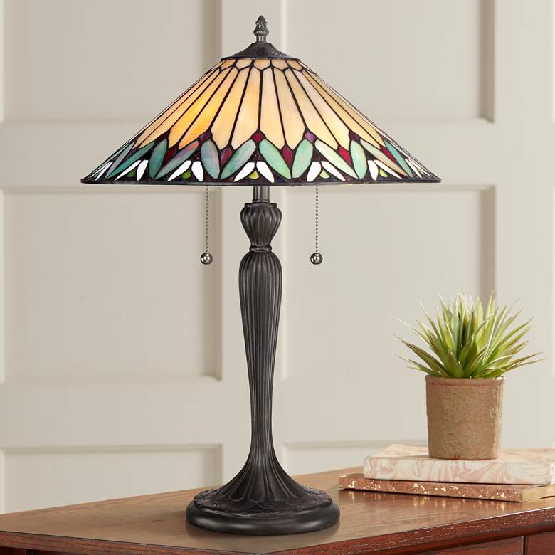 Image 1 Quoizel Pearson 23" High Twin Light Tiffany-Style Table Lamp