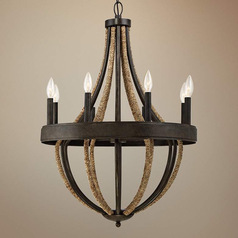 Image 1 Quoizel Pembroke Bronze 22 1/2"W Natural Rope Chandelier