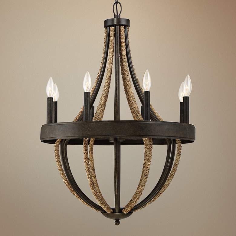 Image 1 Quoizel Pembroke Bronze 22 1/2 inchW Natural Rope Chandelier