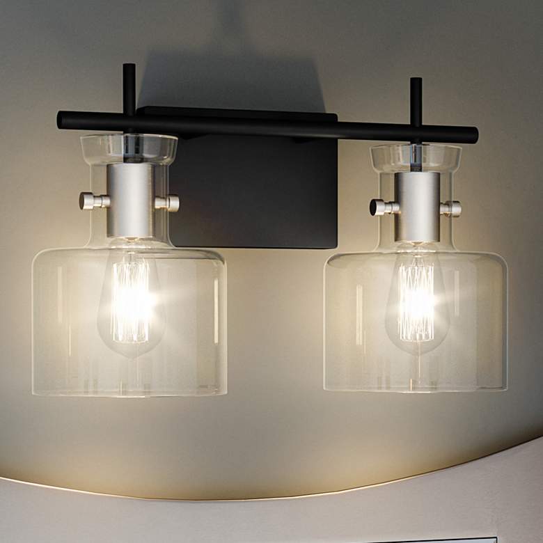 Image 2 Quoizel Pensbury 16" Wide Matte Black Clear Glass 2-Light Wall Sconce