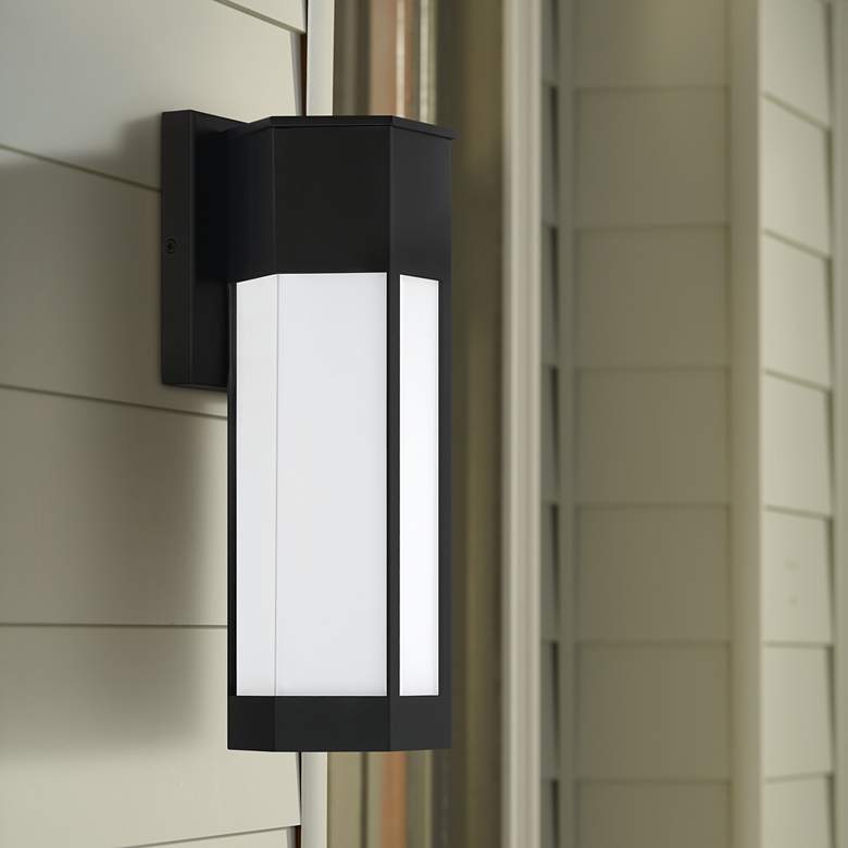 Image 1 Quoizel Poe 14 inch High Black and White LED Outdoor Wall Light